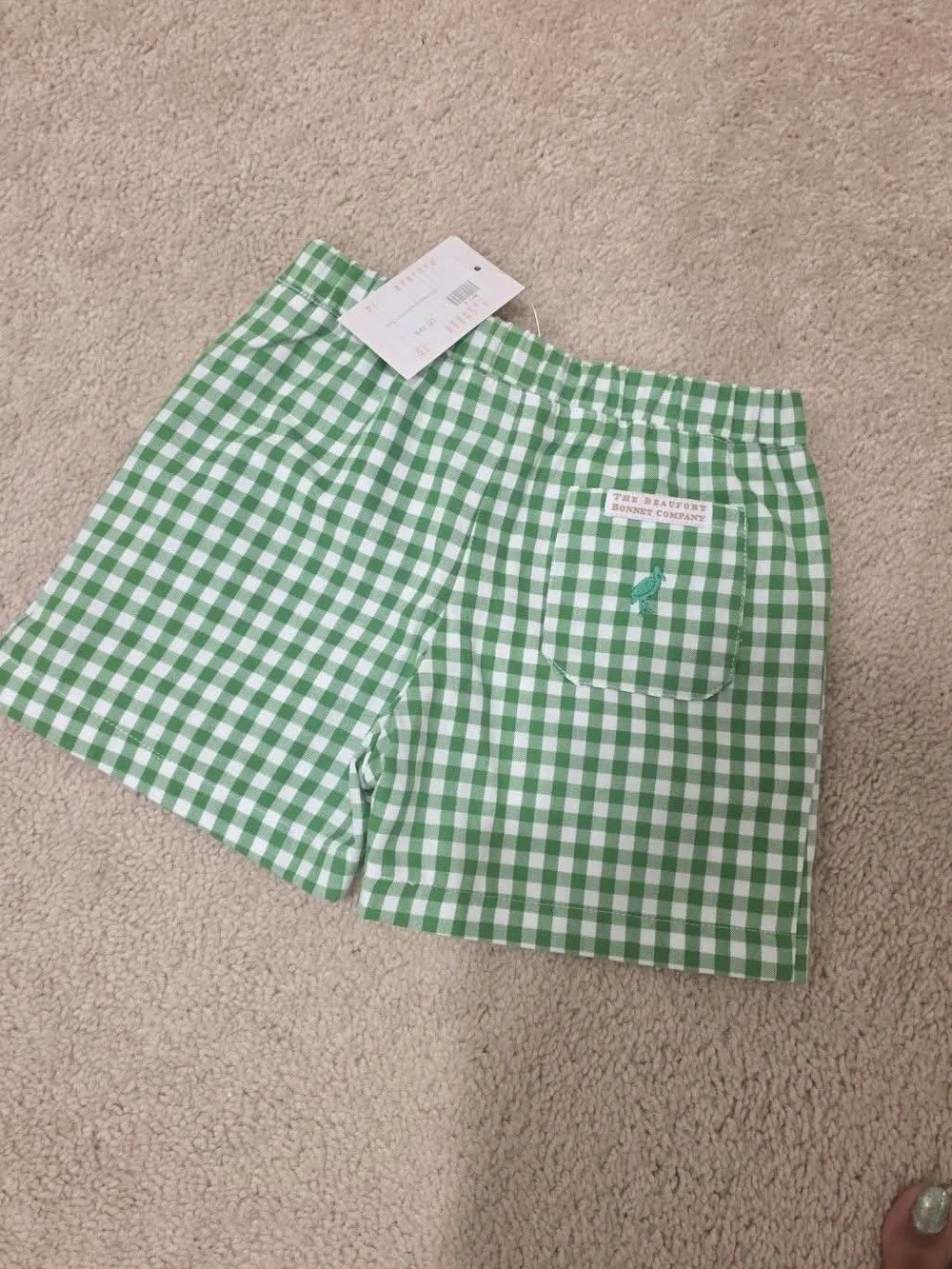 The Beaufort Bonnet Company Green and White Gingham Kids Shorts